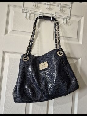 Nicole by Nicole Miller Dark Blue Snake Skin Pattern Shoulder Bag
